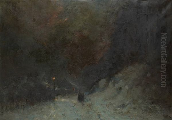 Crepuscule Sur Le Chemin Enneige Oil Painting by Lucien Frank