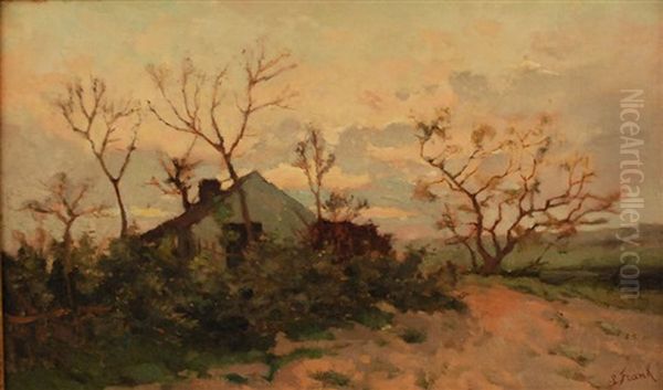 Ferme Au Coucher Du Soleil Oil Painting by Lucien Frank