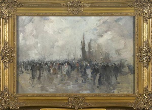 Joue D'affluence Sur La Plage De Scheveningen Oil Painting by Lucien Frank