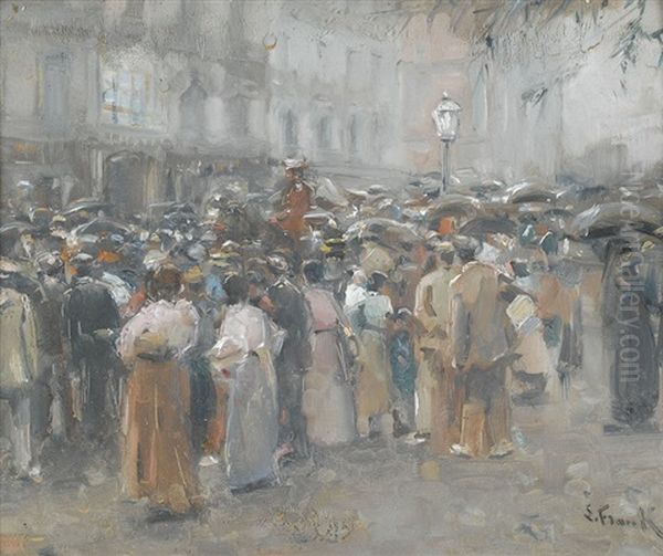 Zuschauer Einer Verregneten Militarparade Oil Painting by Lucien Frank