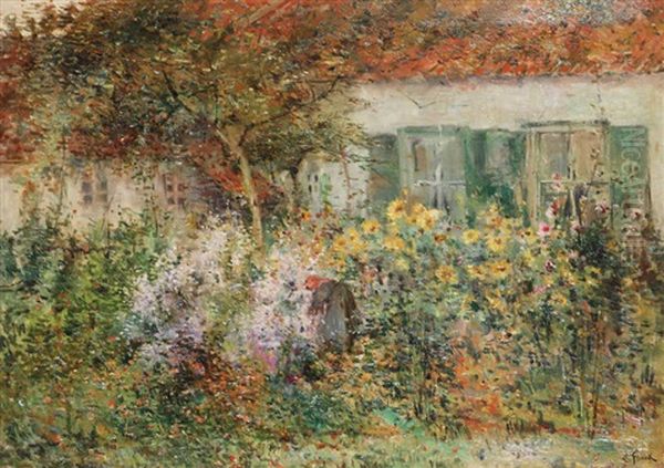 Au Jardin De Fleurs Oil Painting by Lucien Frank