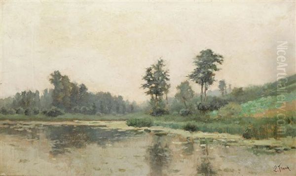 Paysage Accidente Avec Arbres Au Bord De L'eau Oil Painting by Lucien Frank