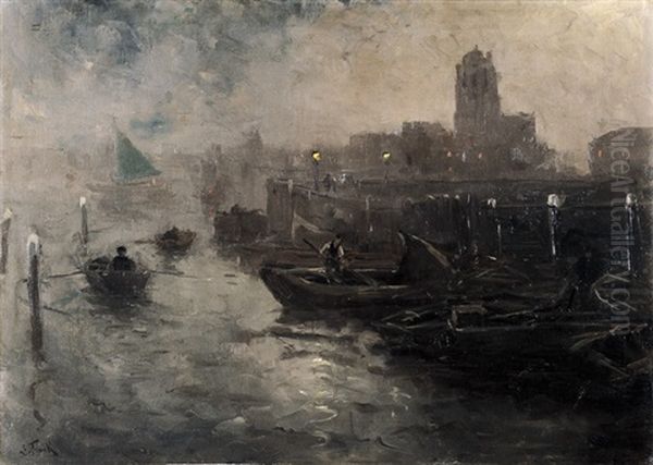 Gezicht Bij Nacht Te Dordrecht Oil Painting by Lucien Frank