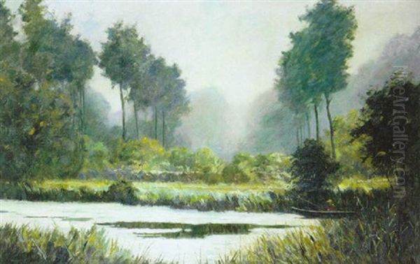 Landschap Met Vijver En Visser Oil Painting by Lucien Frank