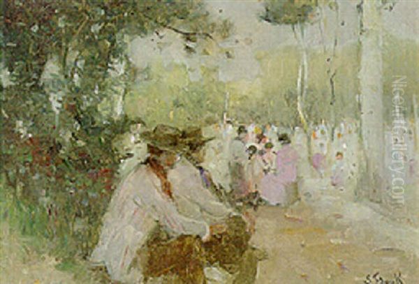 Au Parc De Barcelona Oil Painting by Lucien Frank