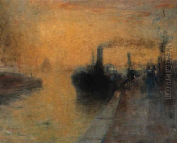 Remorqueur A Quai Oil Painting by Lucien Frank