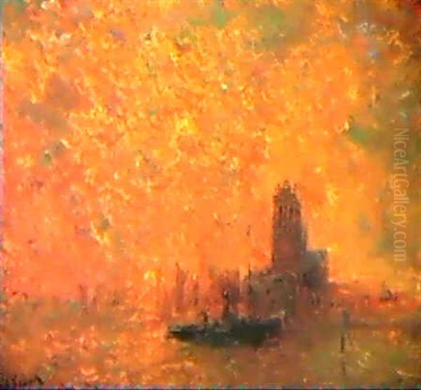 Crepuscule Sur La Tamise Oil Painting by Lucien Frank