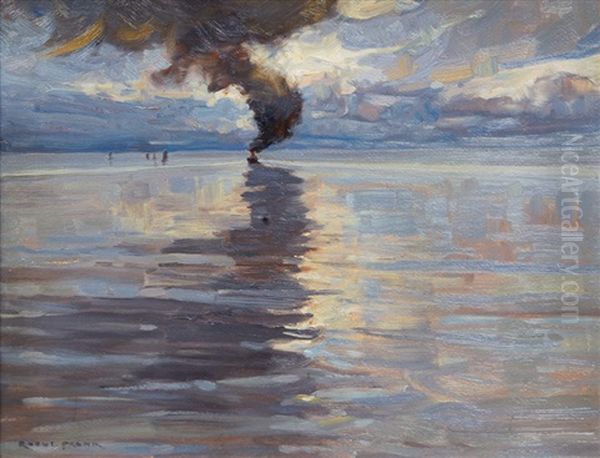 Steam Ship In The Distance Oil Painting by Raoul Frank