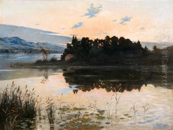 Abendstille Am Chiemsee Oil Painting by Albert Joseph Franke