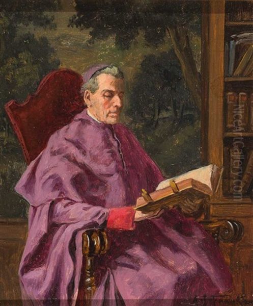 Portrait Eines Bischofs In Seiner Bibliothek Oil Painting by Albert Joseph Franke