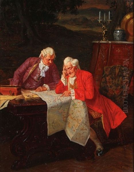 Plotting A Course Oil Painting by Albert Joseph Franke