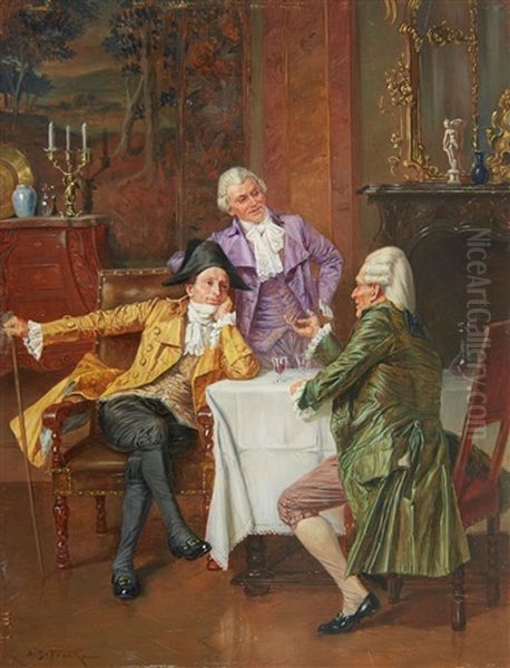 A Rococo Interior With Gentlemen Debating Oil Painting by Albert Joseph Franke