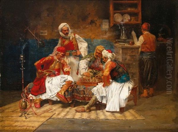 Les Joueurs D'echecs Oil Painting by Albert Joseph Franke