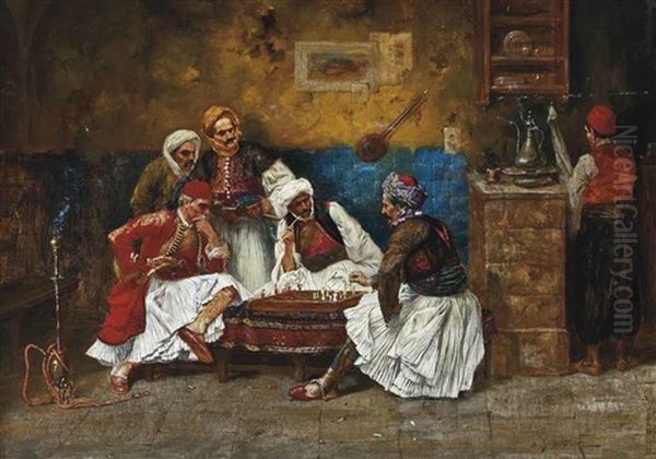 A Game Of Chess Oil Painting by Albert Joseph Franke