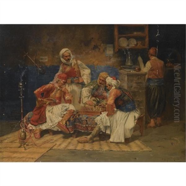 Chess Players Oil Painting by Albert Joseph Franke