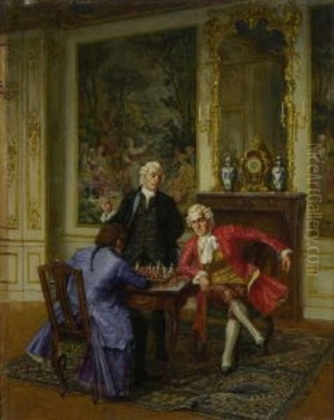 Schachspieler Im Salon Oil Painting by Albert Joseph Franke