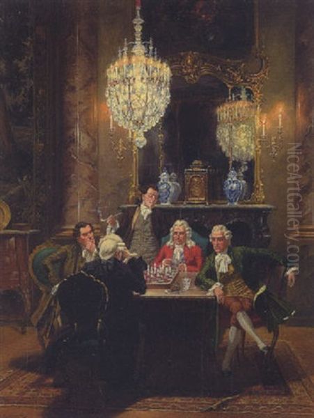 Schachspieler Der Rokoko-zeit Oil Painting by Albert Joseph Franke