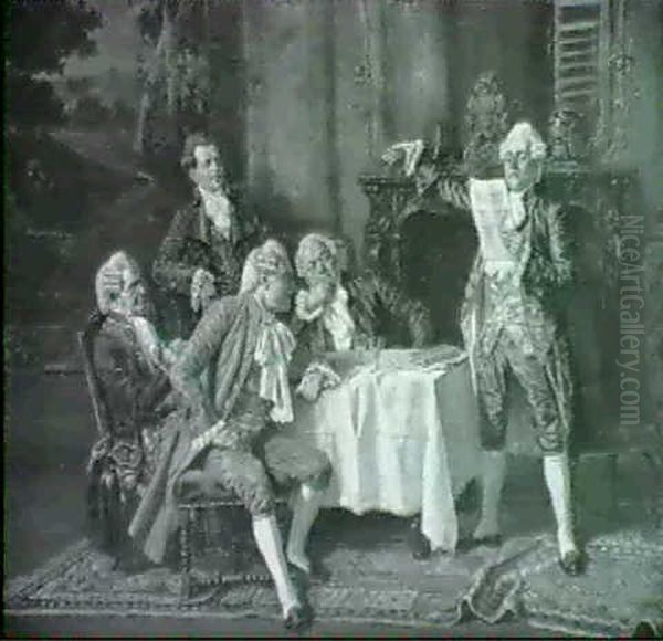 Frohliche Herrenrunde Der Rokokozeit Im Salon by Albert Joseph Franke