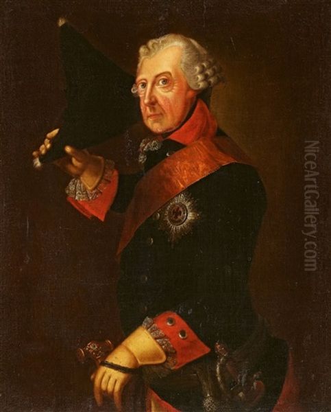 Portrait Of King Frederick Ii Of Prussia Doffing His Hat Oil Painting by Johann Heinrich Christian Franke