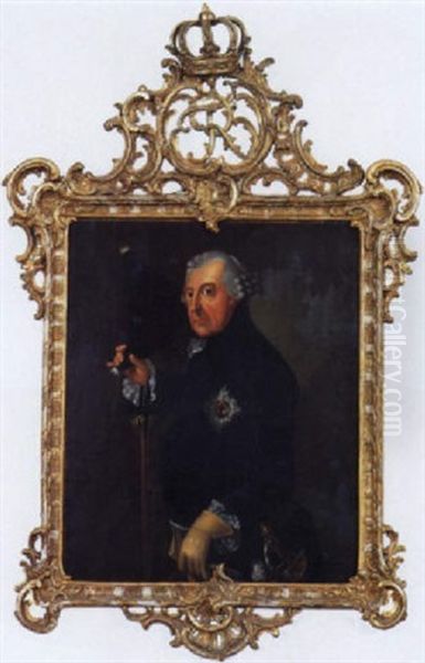 Friedrich Ii. Kniestuck Mit Dreispitz Und Umhangendem Stock In Der Rechten Hand Oil Painting by Johann Heinrich Christian Franke