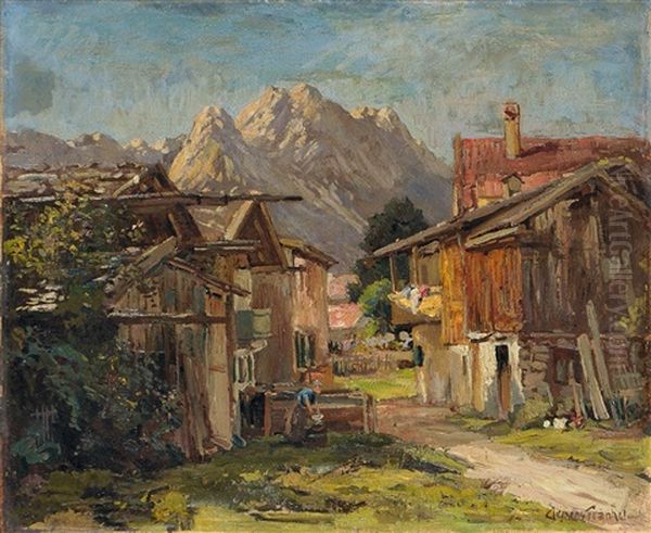 Garmisch Mit Blick Auf Das Wettersteingebirge Oil Painting by Clemens Fraenkel