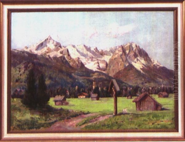 Kreuz Am Dorfweg In Partenkirchen Oil Painting by Clemens Fraenkel