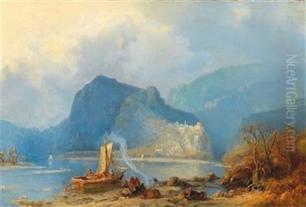 Mountain Lake In The Caucasus Oil Painting by Paul Von Franken