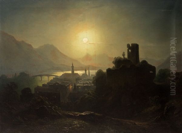 Tiflis By Moonlight Oil Painting by Paul Von Franken