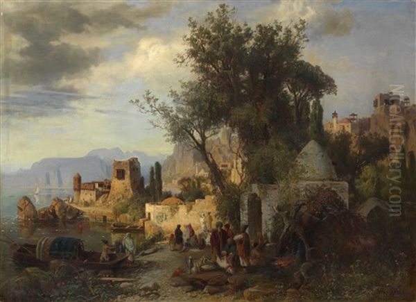 Evening By The Kura River Near Tiflis by Paul Von Franken