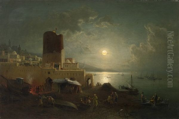 View Of The Maiden Tower In Baku Oil Painting by Paul Von Franken