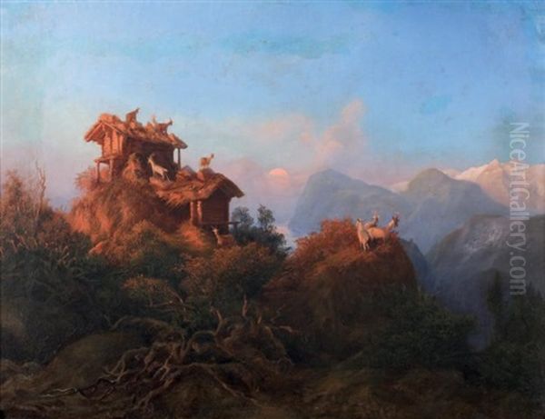 Ibex Sur Les Monts Du Caucase Oil Painting by Paul Von Franken