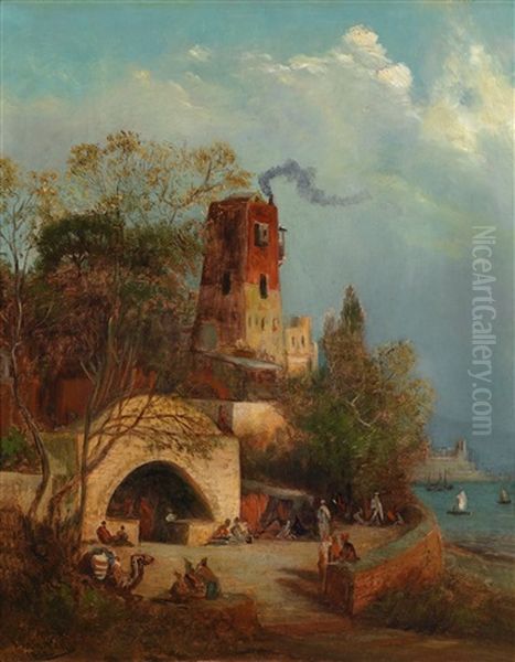 Blick Auf Ein Kaukasisches Dorf An Der Schwarzmeerkuste Oil Painting by Paul Von Franken