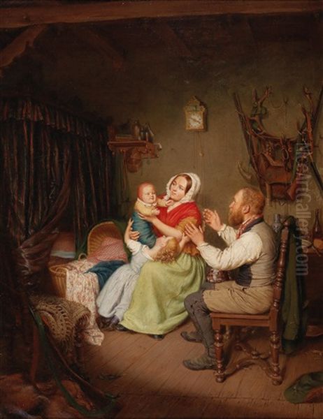 Idyllic Family Scene Oil Painting by Theodor Franken