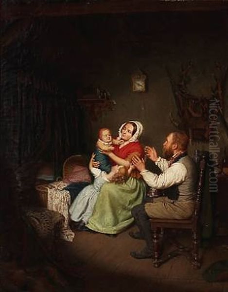 A Young Couple And Their Children Oil Painting by Theodor Franken