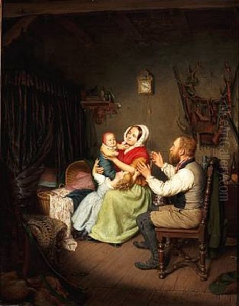 A Young Couple And Their Children Oil Painting by Theodor Franken