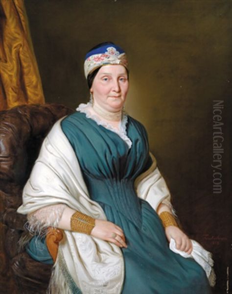 Portrait Einer Frau In Tracht Oil Painting by Johann Frankenberger