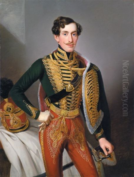 Portrait Eines Ober-offiziers Des K. U. K Garde-husarenregiments Josef Graf Radetzky Von Radetz No. 5 Oil Painting by Johann Frankenberger