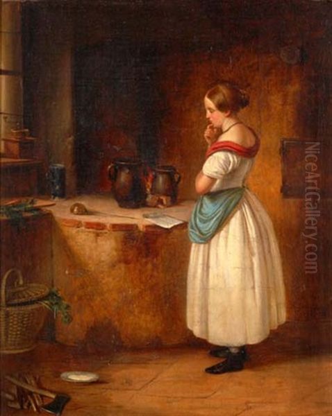 Nachdenkliche Frau In Der Kuche Oil Painting by Johann Frankenberger