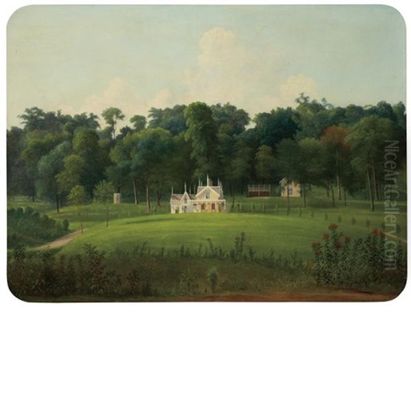 Gothic House In Summer Landscape Oil Painting by Godfrey N. Frankenstein