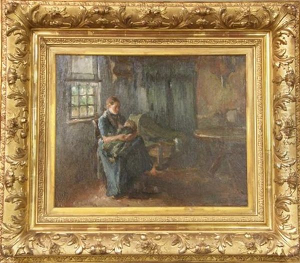 Interior Scene With A Woman Suckling A Baby Oil Painting by Eduard Frankfort