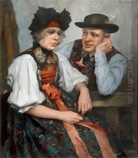 Paar In Tracht Oil Painting by Robert Frank-Krauss