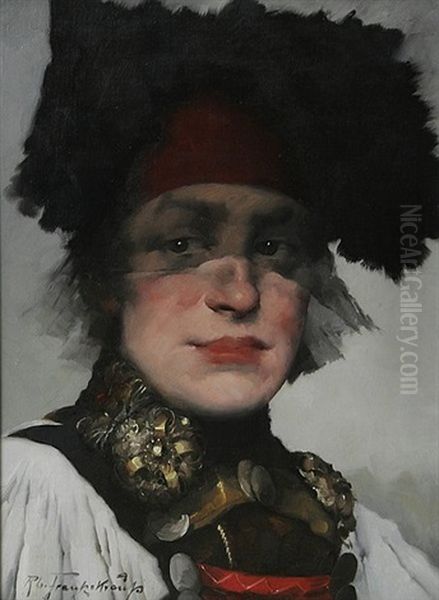 Brustbild Eines Madchens In Dachauer Tracht Oil Painting by Robert Frank-Krauss