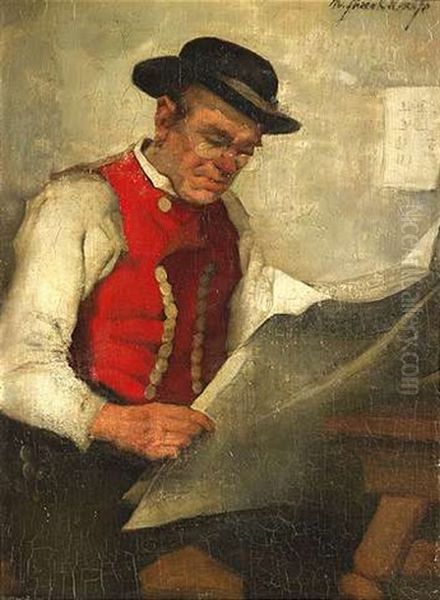 Zeitungslesender Mann In Tracht Oil Painting by Robert Frank-Krauss