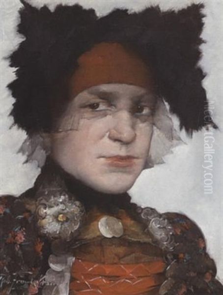 Junges Madchen In Tracht Oil Painting by Robert Frank-Krauss