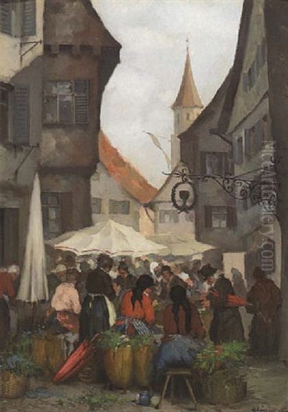 Markttreiben In Einer Alten Stadt (im Dachauer Land?) Oil Painting by Robert Frank-Krauss