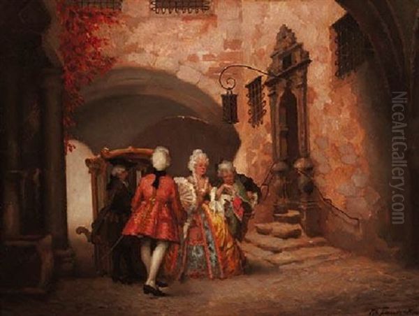 Galante Szene Vor Dem Rathaustor In Rothenburg Ob Der Tauber Oil Painting by Robert Frank-Krauss