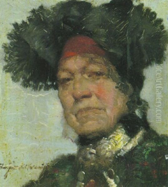 Dachauer Bauerin In Tracht Oil Painting by Robert Frank-Krauss