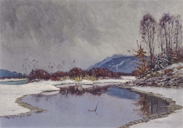 Isar Pond Oil Painting by Franz Xaver Frankl