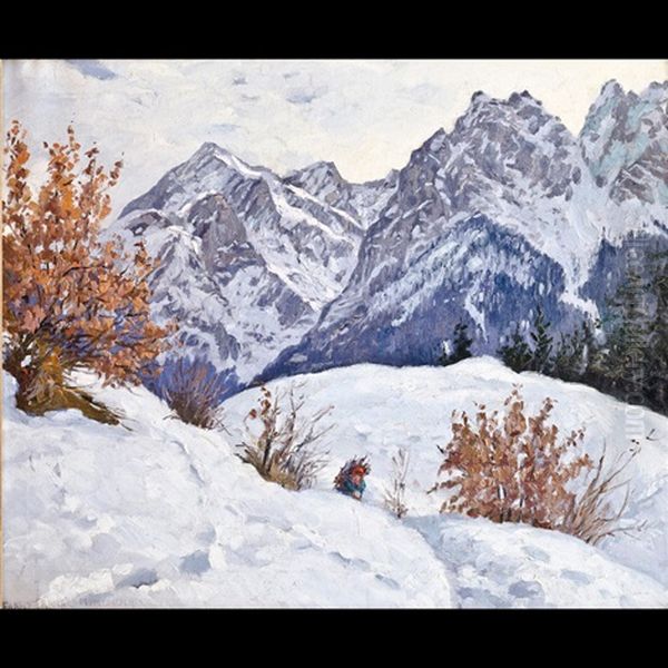 Paesaggio Innevato A Untergrainau, Alpi Bavaresi Oil Painting by Franz Xaver Frankl