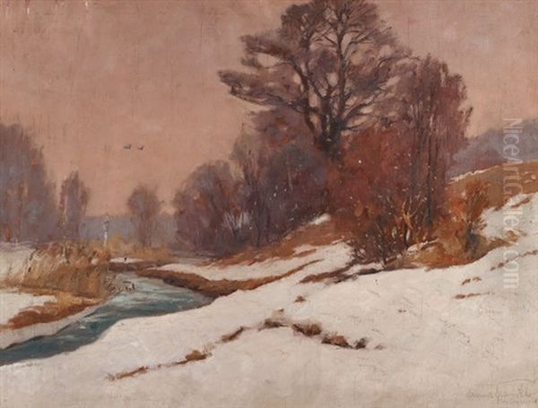 Paysage Hivernal Au Cours D'eau Oil Painting by Franz Xaver Frankl